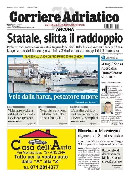 Prima-pagina-corriere adriatico-edizione-di-oggi-12-12-2024